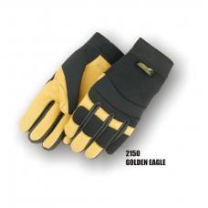 A Grade Gold Deerskin Palm, Black Stretch Back, Velcro Closure, Mechanics Style